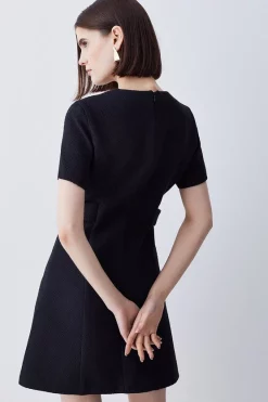 Hot Sale 🤩 Karen Millen Boucle Tab Button Detail A Line Mini 👗 Dress ⭐ -Occasionwear Popular Store bkk07442 black xl 2