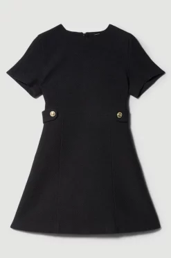 Hot Sale 🤩 Karen Millen Boucle Tab Button Detail A Line Mini 👗 Dress ⭐ -Occasionwear Popular Store bkk07442 black xl 3