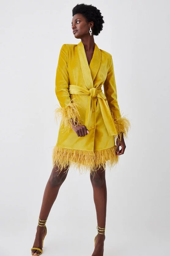 New 🌟 Karen Millen Velvet Sleeved Belted Mini Tux 👗 Dress - lime ⭐ 4 New 🌟 Karen Millen Velvet Sleeved Belted Mini Tux 👗 Dress - lime ⭐ - Image 2