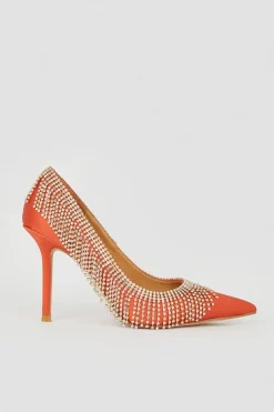 Hot Sale 💯 Karen Millen Satin Diamante Tassel Heel - orange ⌛ -Occasionwear Popular Store bkk07470 orange xl 2