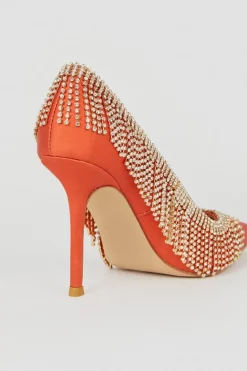 Hot Sale 💯 Karen Millen Satin Diamante Tassel Heel - orange ⌛ -Occasionwear Popular Store bkk07470 orange xl 3