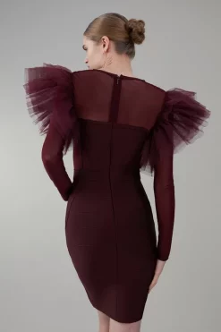 Cheapest 😀 Karen Millen Bandage Cut Out Mesh Tulle Frill Mini 👗 Dress - chocolate ✔️ -Occasionwear Popular Store bkk07513 chocolate xl 2