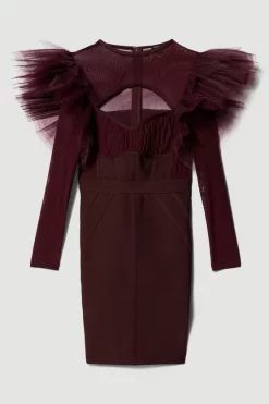 Cheapest 😀 Karen Millen Bandage Cut Out Mesh Tulle Frill Mini 👗 Dress - chocolate ✔️ -Occasionwear Popular Store bkk07513 chocolate xl 3