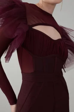 Cheapest 😀 Karen Millen Bandage Cut Out Mesh Tulle Frill Mini 👗 Dress - chocolate ✔️ -Occasionwear Popular Store bkk07513 chocolate xl 4