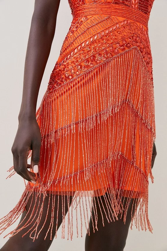 Budget ๐ Karen Millen Embellished Halter Fringed Mini ๐ Dress - orange ๐ 4 Budget ๐ Karen Millen Embellished Halter Fringed Mini ๐ Dress - orange ๐ - Image 2
