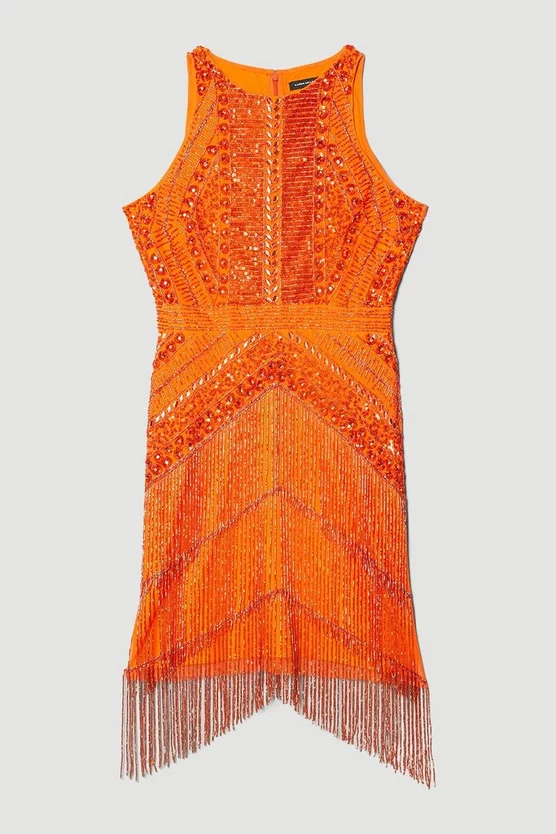 Budget ๐ Karen Millen Embellished Halter Fringed Mini ๐ Dress - orange ๐ 6 Budget ๐ Karen Millen Embellished Halter Fringed Mini ๐ Dress - orange ๐ - Image 4