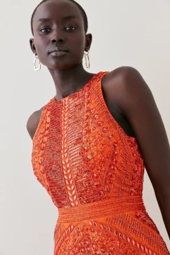Budget ๐ Karen Millen Embellished Halter Fringed Mini ๐ Dress - orange ๐ 13 Budget ๐ Karen Millen Embellished Halter Fringed Mini ๐ Dress - orange ๐ -Occasionwear Popular Store bkk07528 orange xl 4