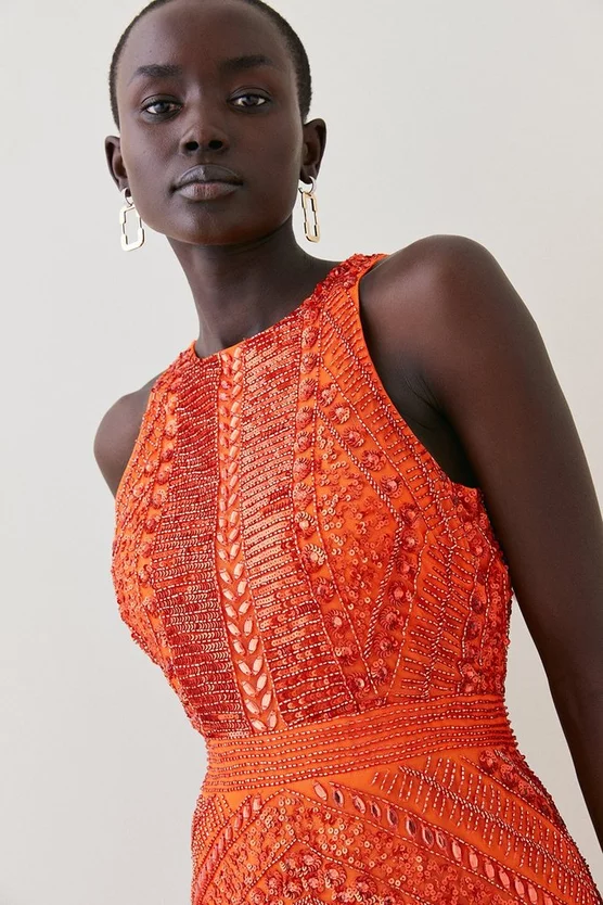 Budget ๐ Karen Millen Embellished Halter Fringed Mini ๐ Dress - orange ๐ 7 Budget ๐ Karen Millen Embellished Halter Fringed Mini ๐ Dress - orange ๐ - Image 5