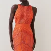 Outlet 🤩 Karen Millen Tall Embellished Halter Fringed Mini 👗 Dress - orange 🎉 -Occasionwear Popular Store bkk07529 orange xl