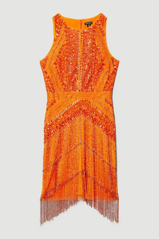 Outlet ๐คฉ Karen Millen Tall Embellished Halter Fringed Mini ๐ Dress - orange ๐ 6 Outlet ๐คฉ Karen Millen Tall Embellished Halter Fringed Mini ๐ Dress - orange ๐ - Image 4