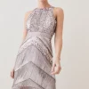 Best Sale ✔️ Karen Millen Petite Embellished Halter Fringed Mini 👗 Dress - blush 🧨