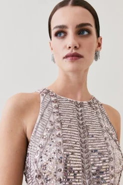 Best Sale ✔️ Karen Millen Petite Embellished Halter Fringed Mini 👗 Dress - blush 🧨 -Occasionwear Popular Store bkk07530 blush xl 2