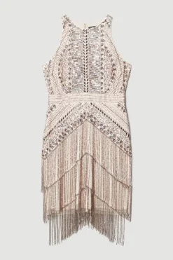 Best Sale ✔️ Karen Millen Petite Embellished Halter Fringed Mini 👗 Dress - blush 🧨 -Occasionwear Popular Store bkk07530 blush xl 3