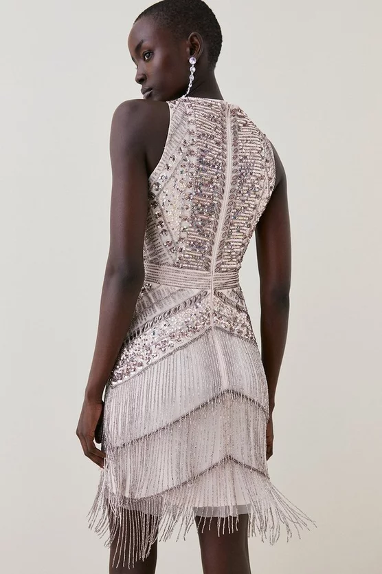 Cheap 🥰 Karen Millen Embellished Halter Fringed Mini 👗 Dress - blush 👍 5 Cheap 🥰 Karen Millen Embellished Halter Fringed Mini 👗 Dress - blush 👍 - Image 3
