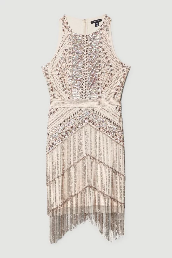 Cheap 🥰 Karen Millen Embellished Halter Fringed Mini 👗 Dress - blush 👍 6 Cheap 🥰 Karen Millen Embellished Halter Fringed Mini 👗 Dress - blush 👍 - Image 4