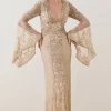 Outlet 🥰 Karen Millen Embellished Kimono Sleeve Beaded Maxi 👗 Dress - gold 👍 2 Outlet 🥰 Karen Millen Embellished Kimono Sleeve Beaded Maxi 👗 Dress - gold 👍 -Occasionwear Popular Store bkk07532 gold xl
