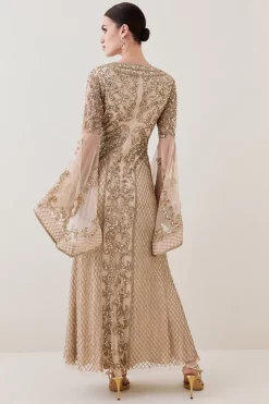 Cheapest 🥰 Karen Millen Petite Embellished Kimono Sleeve Beaded Maxi 👗 Dress - gold 🤩 -Occasionwear Popular Store bkk07533 gold xl 4