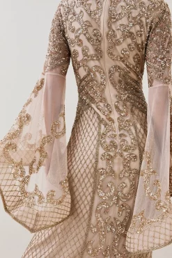 Cheapest 🥰 Karen Millen Petite Embellished Kimono Sleeve Beaded Maxi 👗 Dress - gold 🤩 -Occasionwear Popular Store bkk07533 gold xl 5