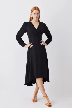 Promo 👏 Karen Millen Soft Tailored Wrap Sleeved High Low Midi 👗 Dress ✨