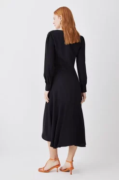 Promo 👏 Karen Millen Soft Tailored Wrap Sleeved High Low Midi 👗 Dress ✨ -Occasionwear Popular Store bkk07537 black xl 2