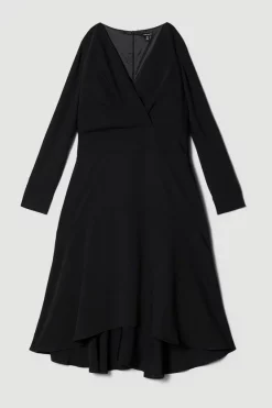 Promo 👏 Karen Millen Soft Tailored Wrap Sleeved High Low Midi 👗 Dress ✨ -Occasionwear Popular Store bkk07537 black xl 3
