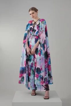 New ๐ Karen Millen Floral Pleated Corset Woven Maxi ๐ Dress With Detachable Cape โ 12 New ๐ Karen Millen Floral Pleated Corset Woven Maxi ๐ Dress With Detachable Cape โ -Occasionwear Popular Store bkk07571 floral xl 2