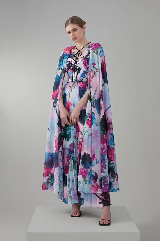 New ๐ Karen Millen Floral Pleated Corset Woven Maxi ๐ Dress With Detachable Cape โ 5 New ๐ Karen Millen Floral Pleated Corset Woven Maxi ๐ Dress With Detachable Cape โ - Image 3