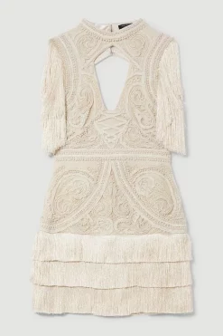 Best Pirce 🤩 Karen Millen Petite Cornelli Embellished Fringed Woven 👗 Dress - ivory 🔥 -Occasionwear Popular Store bkk07575 ivory xl 3