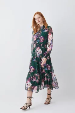 Coupon 🔥 Karen Millen Floral Shirred Detail Woven Maxi 👗 Dress 😀 -Occasionwear Popular Store bkk07580 floral xl 4