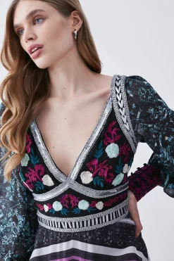 Deals 🔔 Karen Millen Baroque Embroidered And Bead Woven Midi 👗 Dress - green 👏 -Occasionwear Popular Store bkk07589 green xl 4