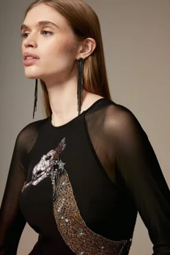 Flash Sale 😀 Karen Millen Petite Sequin And Embellished Woven Dragon Jumpsuit - black ⭐ -Occasionwear Popular Store bkk07591 black xl 1