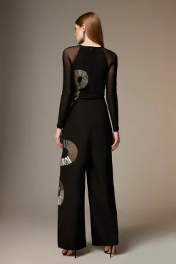Flash Sale 😀 Karen Millen Petite Sequin And Embellished Woven Dragon Jumpsuit - black ⭐ -Occasionwear Popular Store bkk07591 black xl 2