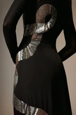 Flash Sale 😀 Karen Millen Petite Sequin And Embellished Woven Dragon Jumpsuit - black ⭐ -Occasionwear Popular Store bkk07591 black xl 5