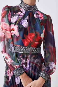 Cheapest ⌛ Karen Millen Petite Diamante Trim Floral Woven Maxi 👗 Dress 👏 -Occasionwear Popular Store bkk07609 floral xl 1