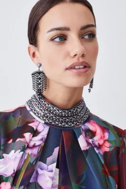 Cheapest ⌛ Karen Millen Petite Diamante Trim Floral Woven Maxi 👗 Dress 👏 -Occasionwear Popular Store bkk07609 floral xl 4