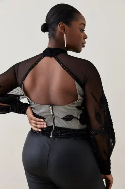 Deals 👍 Karen Millen Lydia Millen Plus Size Floral Applique Blouse - black 😉 -Occasionwear Popular Store bkk07611 black xl 2