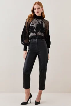 Deals 🛒 Karen Millen Lydia Millen Floral Applique Woven Blouse - black ✨ -Occasionwear Popular Store bkk07612 black xl 2