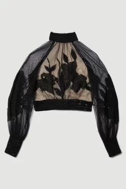 Deals 🛒 Karen Millen Lydia Millen Floral Applique Woven Blouse - black ✨ -Occasionwear Popular Store bkk07612 black xl 4