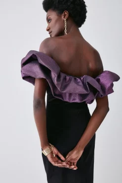 Budget ๐ Karen Millen Jacquard Contrast Ruffle Bardot Midi ๐ Dress - black ๐ 14 Budget ๐ Karen Millen Jacquard Contrast Ruffle Bardot Midi ๐ Dress - black ๐ -Occasionwear Popular Store bkk07623 black xl 5