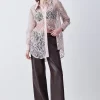 Promo 🔔 Karen Millen Italian Lace & Satin Tailored Longline 👕 Shirt - blush 😍 -Occasionwear Popular Store bkk07633 blush xl