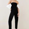 Discount ✔️ Karen Millen Structured Crepe Bardot Structured Satin Bow Back Jumpsuit - black 🛒 -Occasionwear Popular Store bkk07638 black xl