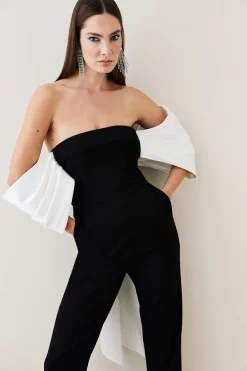 Discount ✔️ Karen Millen Structured Crepe Bardot Structured Satin Bow Back Jumpsuit - black 🛒 -Occasionwear Popular Store bkk07638 black xl 1