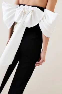Discount ✔️ Karen Millen Structured Crepe Bardot Structured Satin Bow Back Jumpsuit - black 🛒 -Occasionwear Popular Store bkk07638 black xl 2