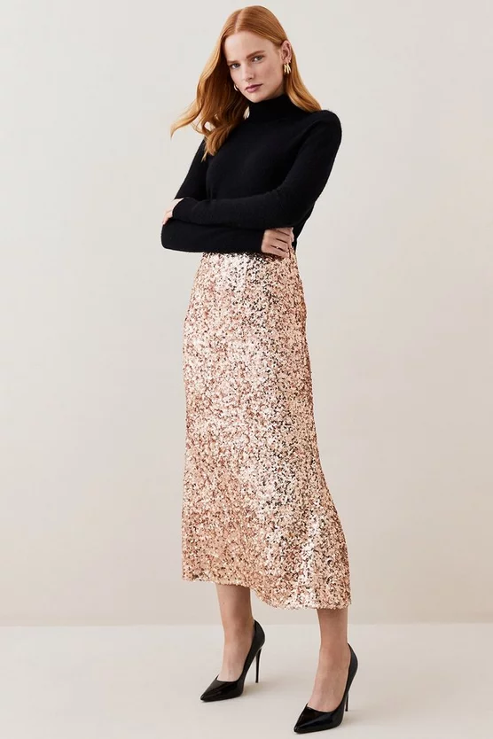 New ✨ Karen Millen Lydia Millen Textured Sequin 👗 Skirt - rose gold 🔔 4 New ✨ Karen Millen Lydia Millen Textured Sequin 👗 Skirt - rose gold 🔔 - Image 2