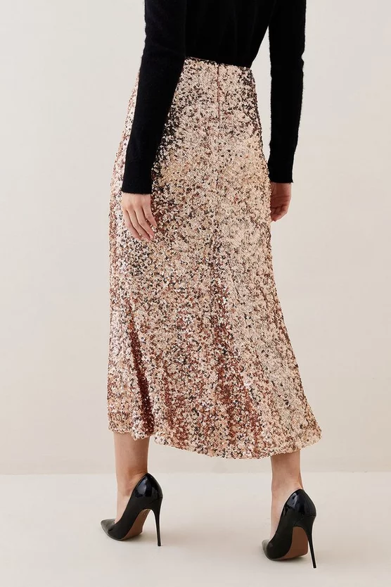 New ✨ Karen Millen Lydia Millen Textured Sequin 👗 Skirt - rose gold 🔔 6 New ✨ Karen Millen Lydia Millen Textured Sequin 👗 Skirt - rose gold 🔔 - Image 4