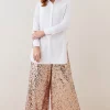 Budget 🎁 Karen Millen Lydia Millen Petite Textured Sequin Wide Leg Trousers - rose gold 🥰 -Occasionwear Popular Store bkk07644 rose20gold xl