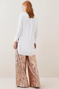 Budget 🎁 Karen Millen Lydia Millen Petite Textured Sequin Wide Leg Trousers - rose gold 🥰 -Occasionwear Popular Store bkk07644 rose20gold xl 2