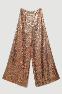 Budget 🎁 Karen Millen Lydia Millen Petite Textured Sequin Wide Leg Trousers - rose gold 🥰 -Occasionwear Popular Store bkk07644 rose20gold xl 3