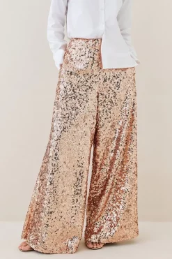 Budget 🎁 Karen Millen Lydia Millen Petite Textured Sequin Wide Leg Trousers - rose gold 🥰 -Occasionwear Popular Store bkk07644 rose20gold xl 4