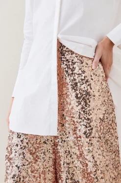 Wholesale 🔥 Karen Millen Lydia Millen Textured Sequin Wide Leg Woven Trousers - rose gold ❤️ -Occasionwear Popular Store bkk07645 rose20gold xl 2